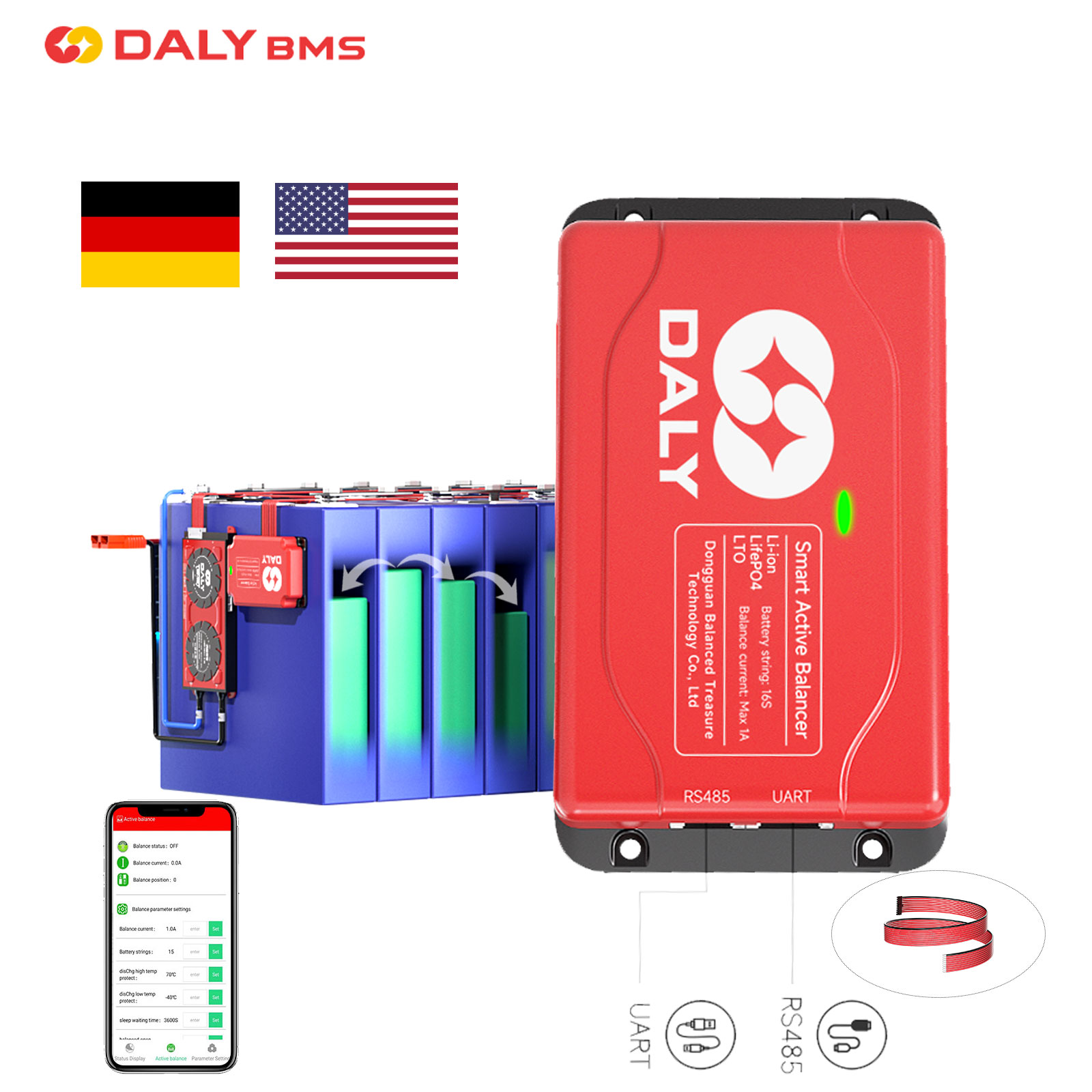 Battery Equalizer Balancer - Daly บาลานเซอร์ปรับสมดุล1A แอคทีฟ, บาลานเซอร์อัจฉริยะพร้อมบลูทูธ Li-ion BMS